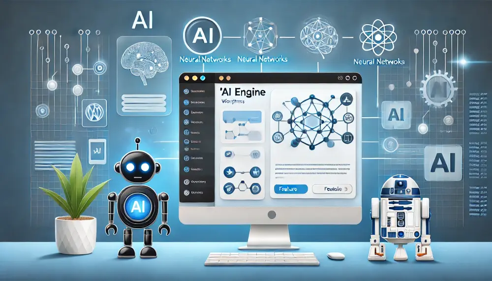 DALL·E 2024 12 16 00.07.24 A feature image for the 'AI Engine' WordPress plugin. The image includes a sleek WordPress dashboard with AI icons, neural networks, and a chatbot win